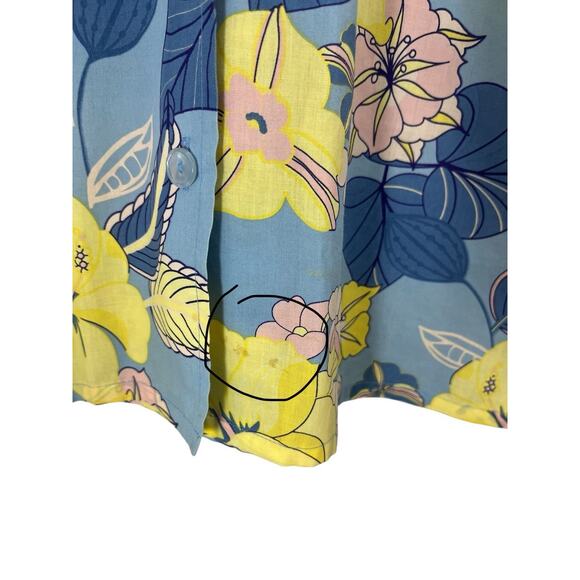 Vtg Blair Women's Shirt Floral Short Sleeve Small Button Up Blue Yellow Tropical - Picture 8 of 9